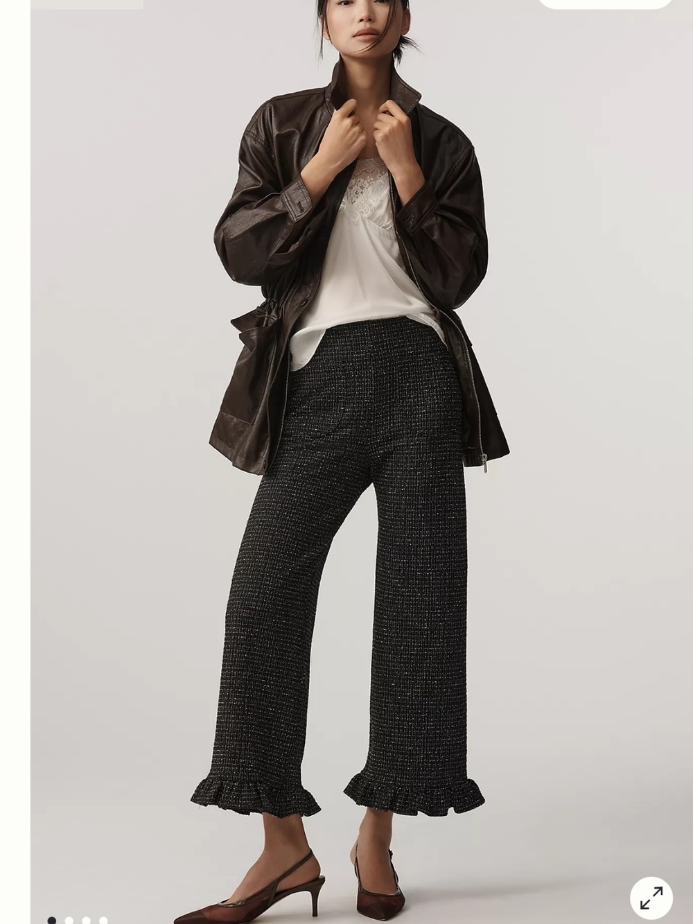ANTHROPOLOGIE Maeve Colette Cropped Tweed Ruffle Hem Pants In Black